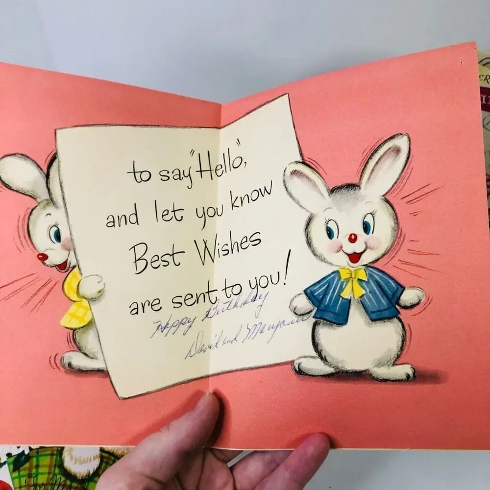 vintage 60s greeting cards lot of 4 duck bunny‎ dog feathers and glitter crafts